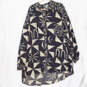Vgt We Be Bop Black Tunic Shirt Maxi Dress Artsy Boho Hippie Sz 2X  Long Sleeves